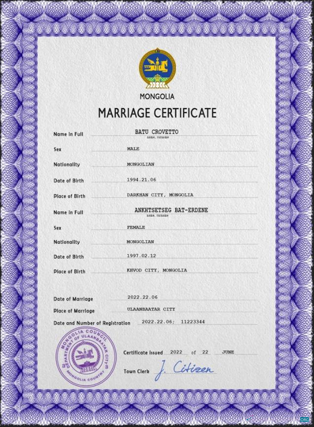 Download Mongolia marriage certificate PSD template Photoshop template